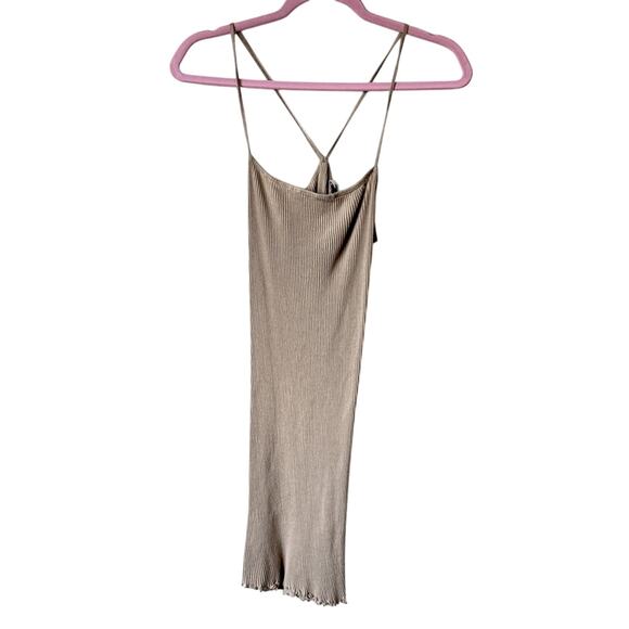 Priscavera Tan Ribbed Square Neck Mini Dress Womens S Strappy Summer Casual